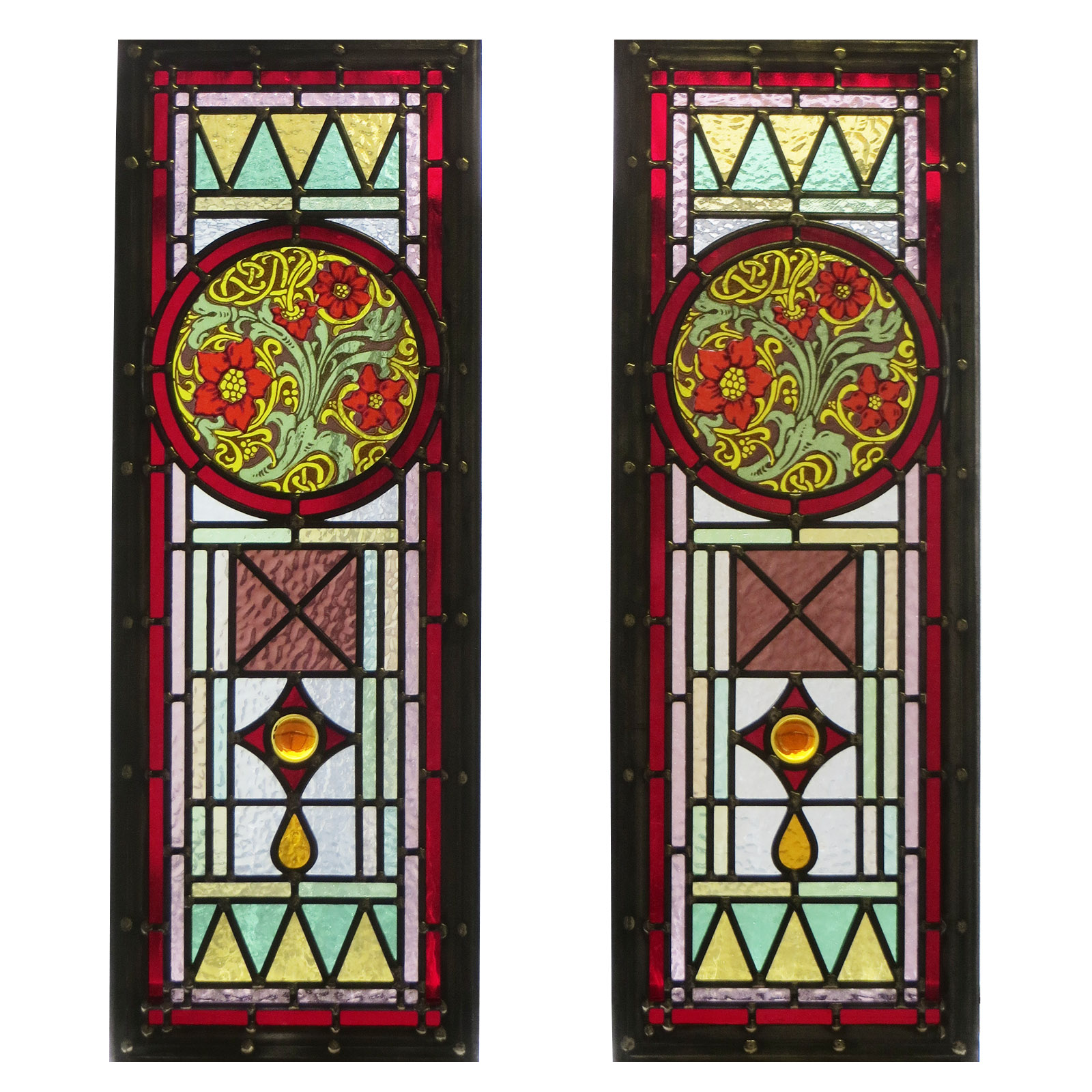Intricate Art Deco Stained Glass Panels From Period Home Style