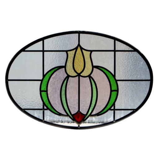 Art Nouveau 1930s Floral Stained Glass Panel