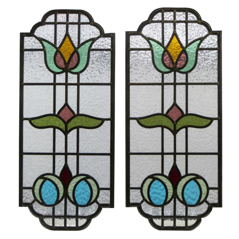 Floral Art Nouveau Stained Glass Panels From Period Home Style 