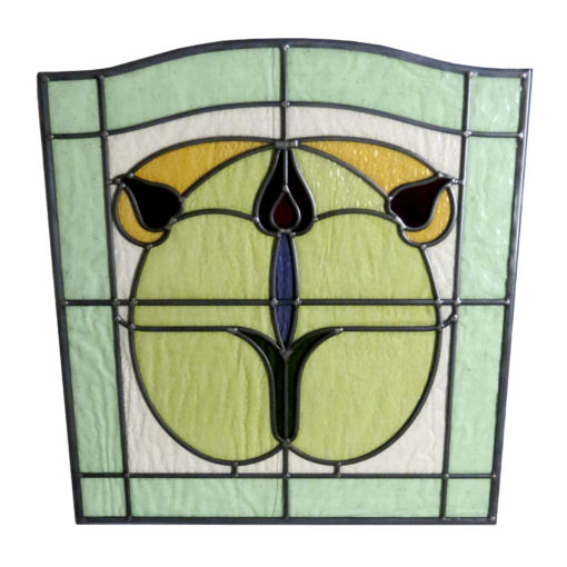 1930s Floral Art Nouveau Stained Glass Panel