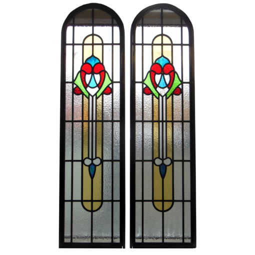 Art Nouveau Torches Stained Glass Panels