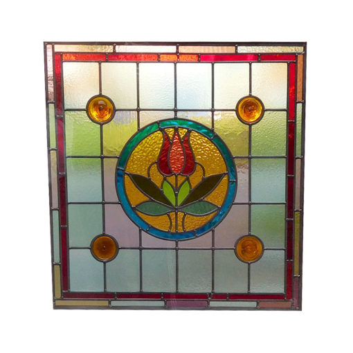 Central Rose Stained Glass Panel