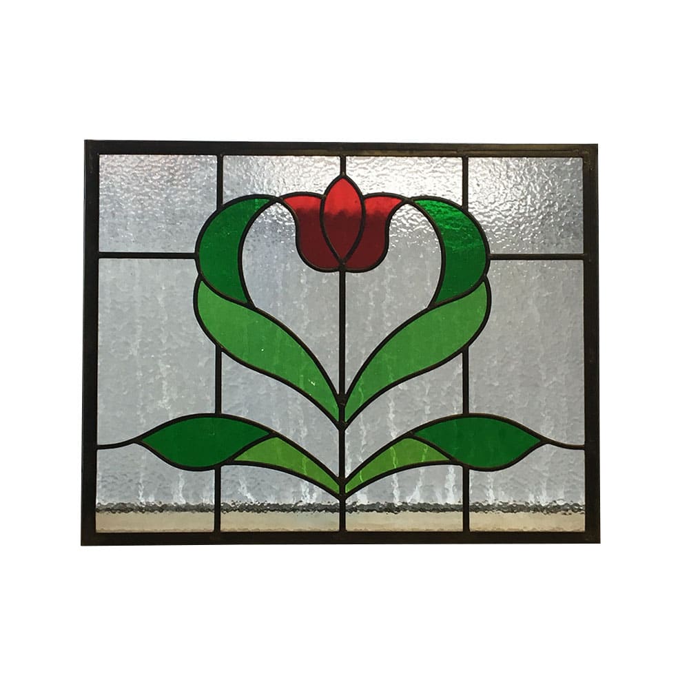 1930s Art Nouveau Rose Stained Glass Panel Traditional Front Doors