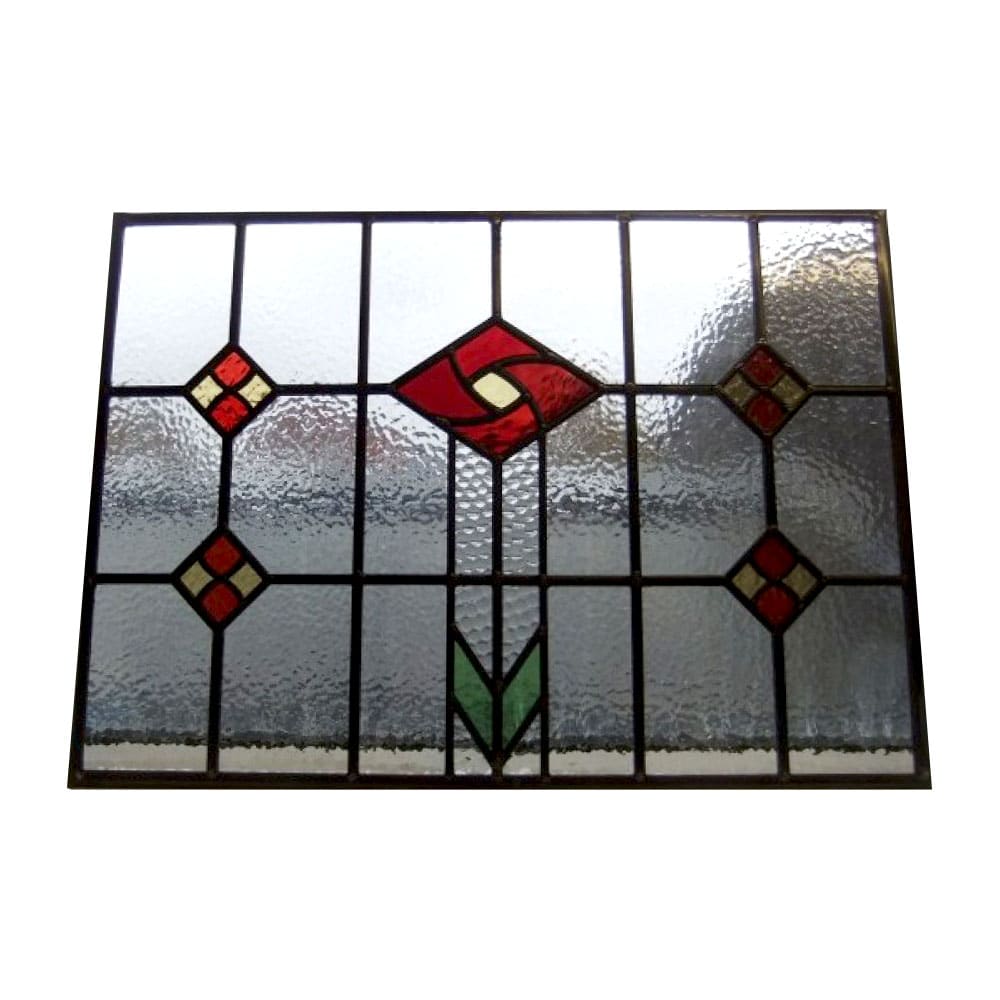 1930s Square Rose Stained Glass Design Traditional Front Doors